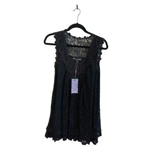 Princess Angel Black Lace Sleeveless Top Ruffle Trim Elegant Blouse Small